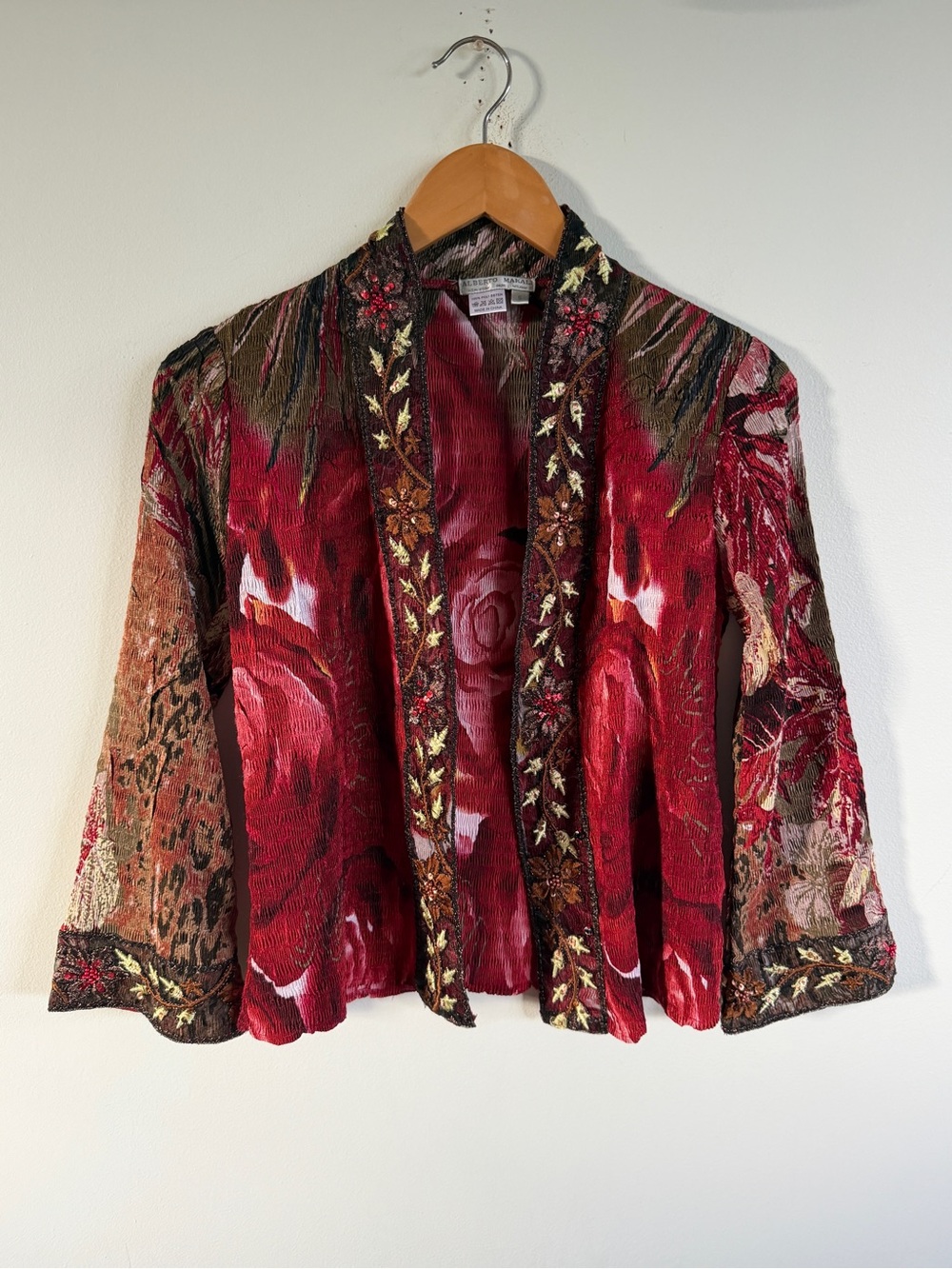 Alberto Makali Red Embroidered Open-Front Jacket small